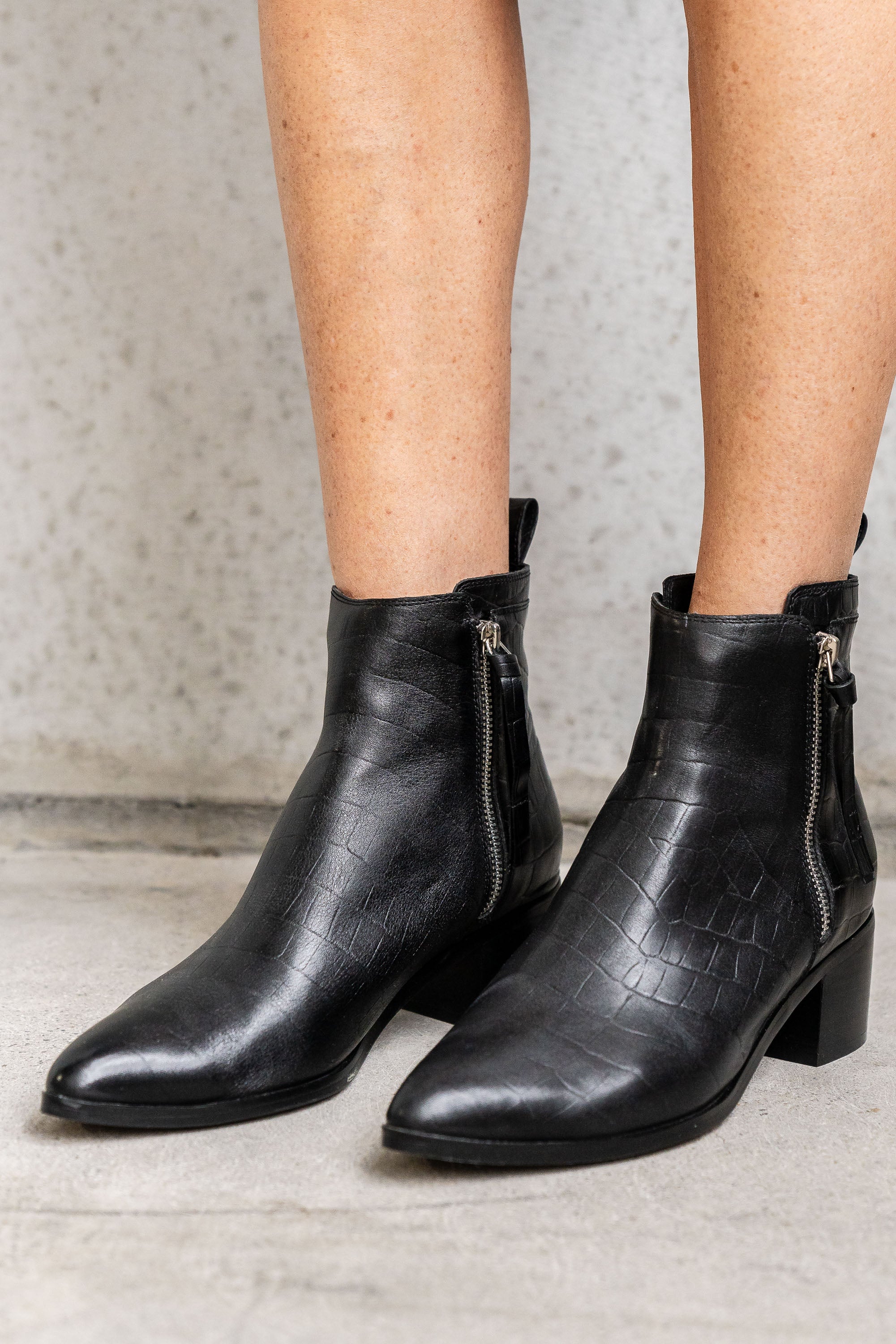 Sheyda Ankle Boots Black Croc Mabel and Woods