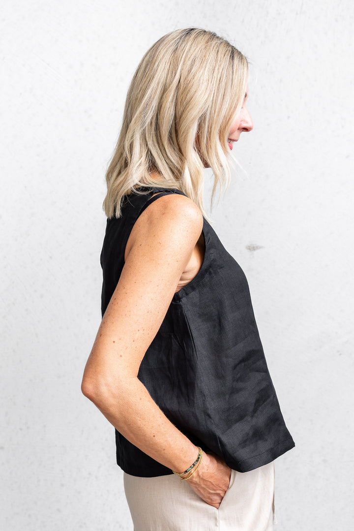 Linen Shell Tank - Black