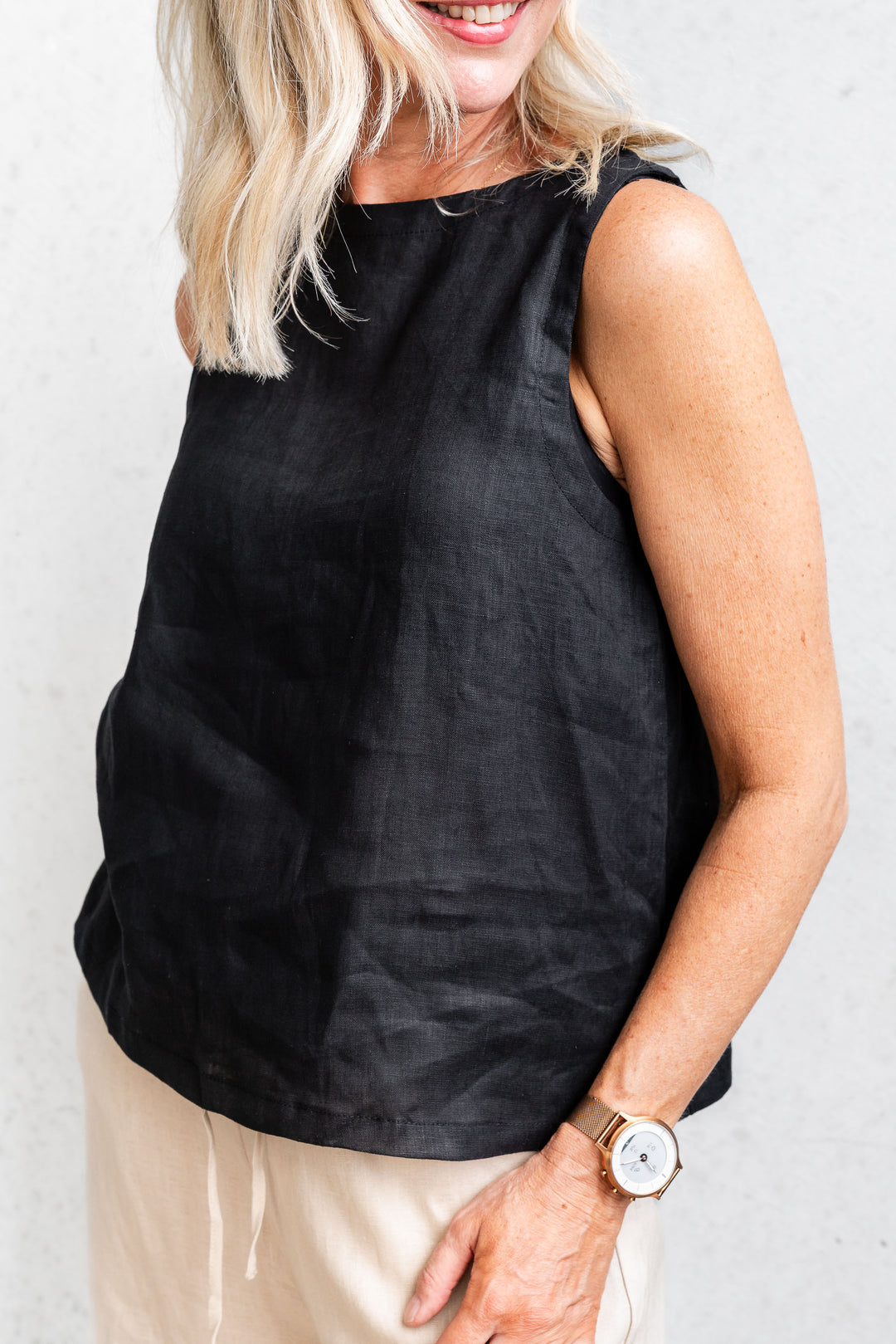 Linen Shell Tank - Black