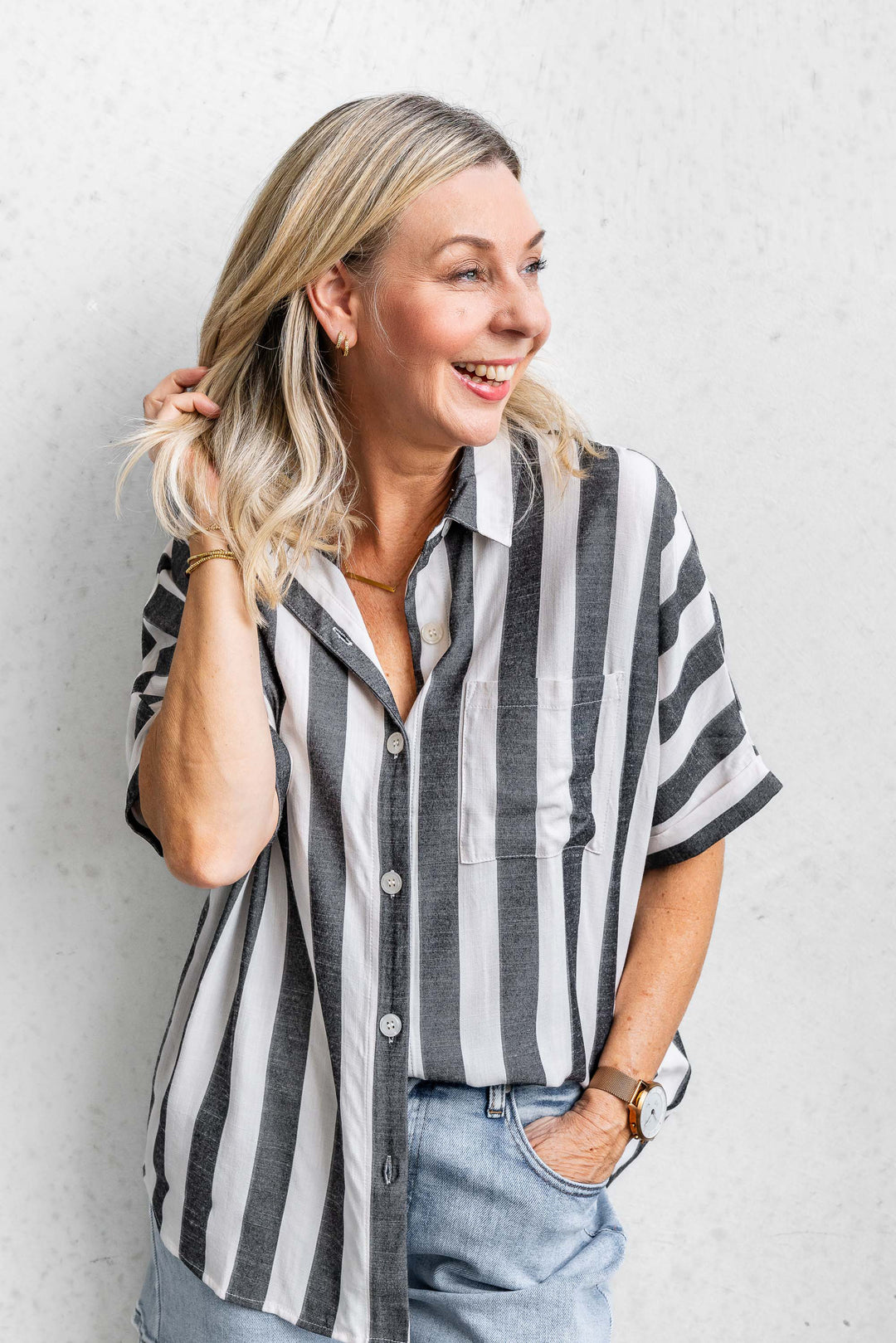 Stevie Stripe Shirt - Charcoal