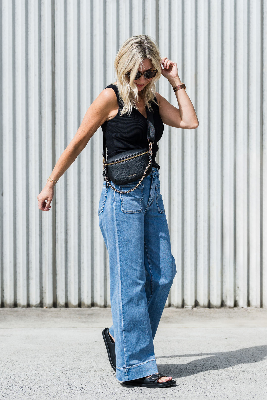 Nicky Wide Leg Jean - Mid Blue