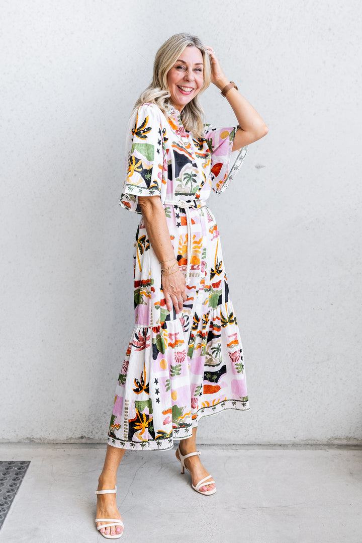 Sunny Palm Midi Dress