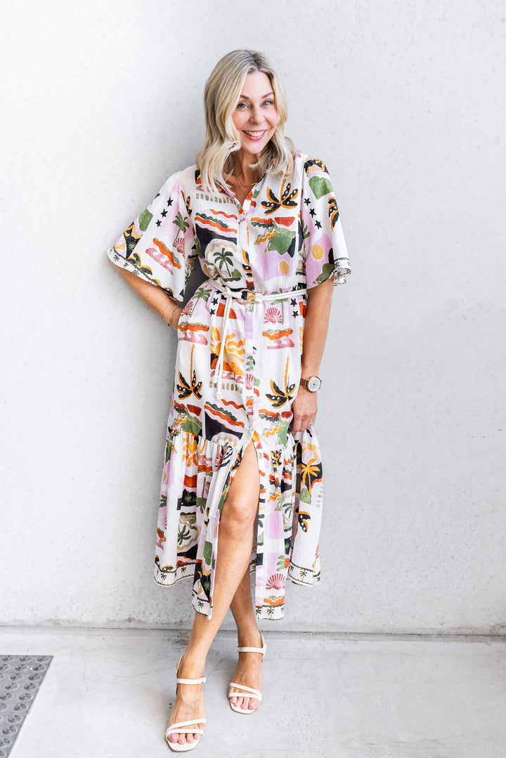 Sunny Palm Midi Dress