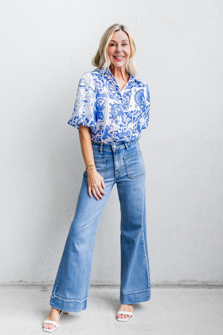 Nicky Wide Leg Jean - Mid Blue