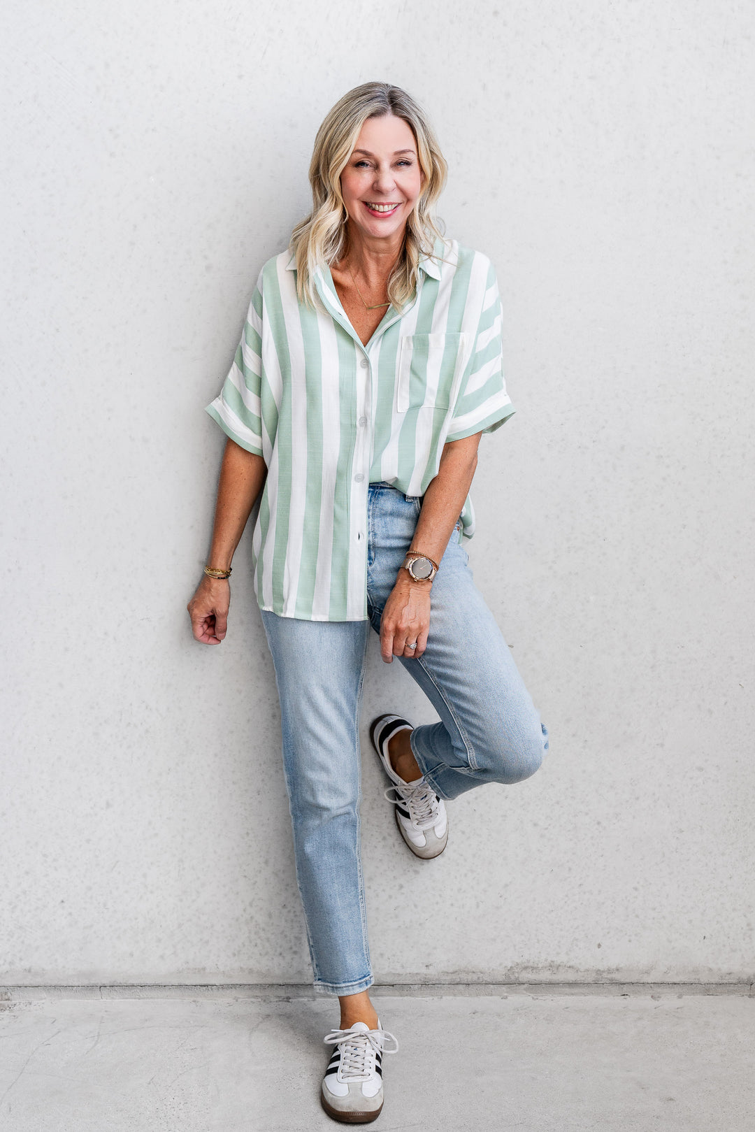 Stevie Shirt - Sage Stripe