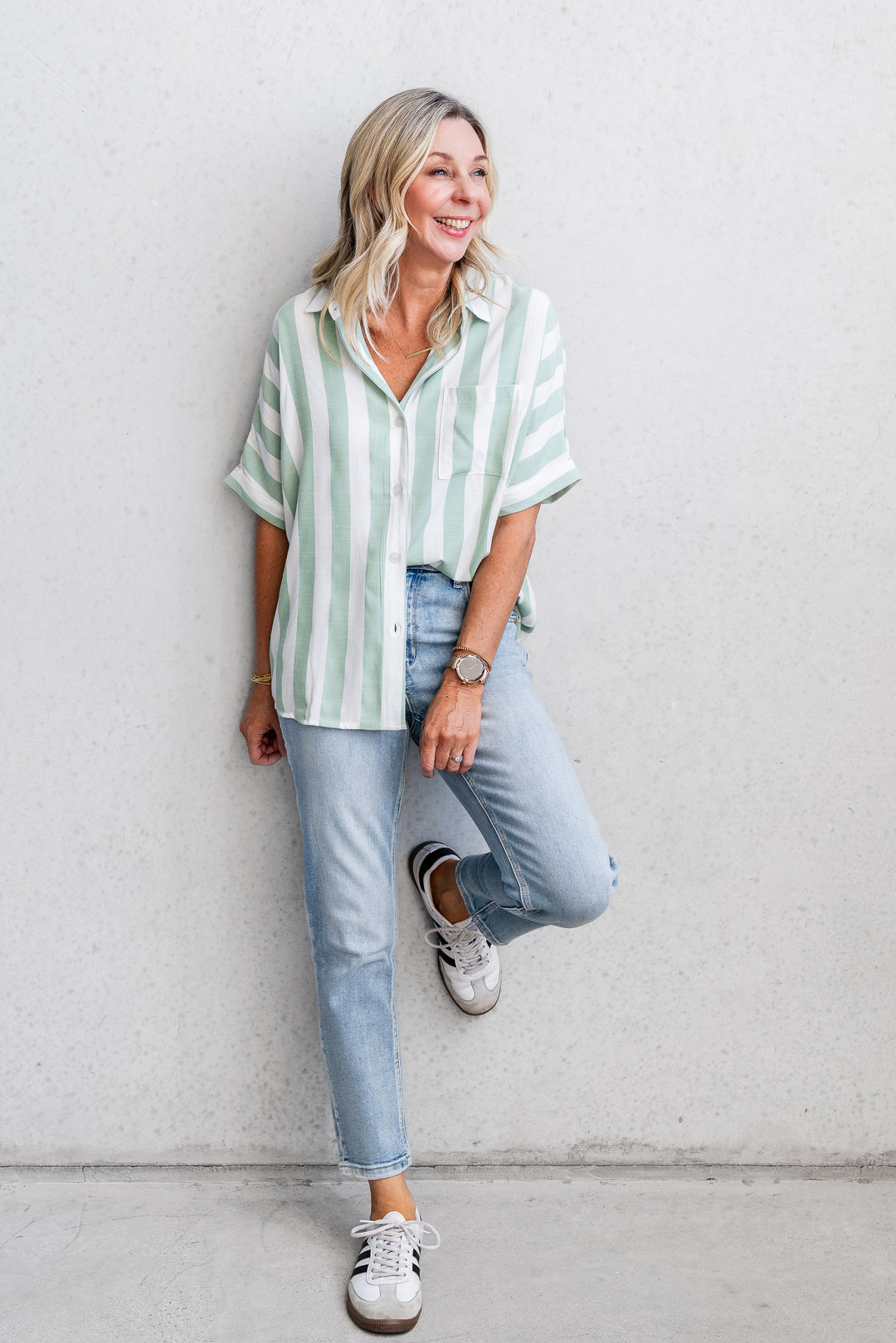 Stevie Shirt - Sage Stripe