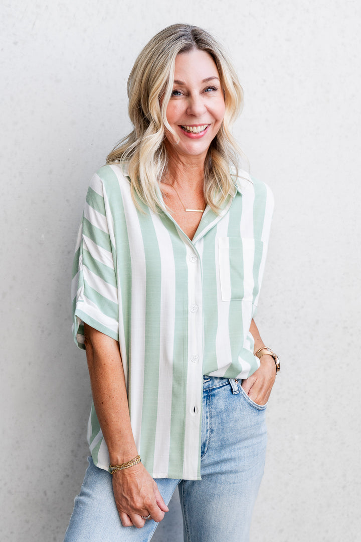 Stevie Shirt - Sage Stripe