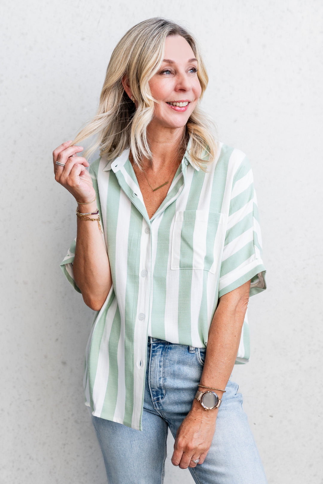 Stevie Shirt - Sage Stripe