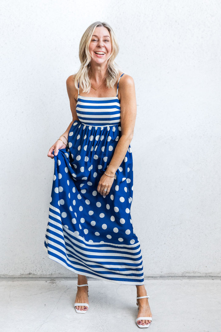 Polka Stripe Dress - Navy