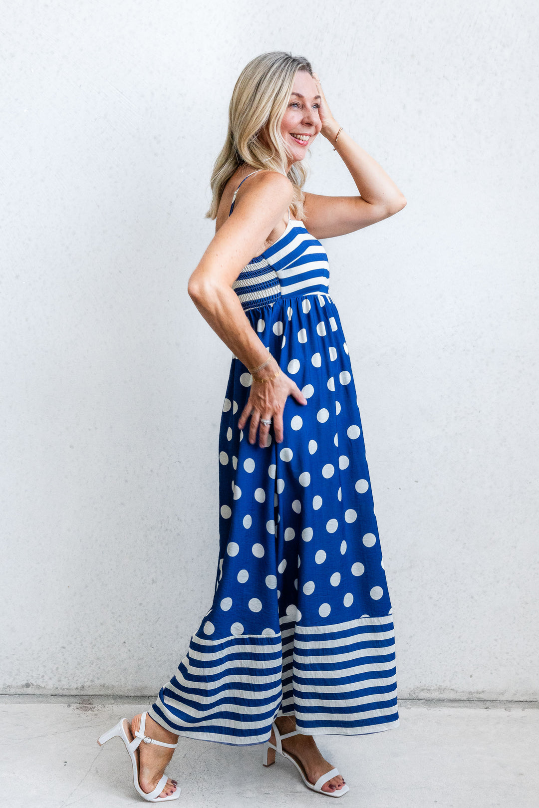 Polka Stripe Dress - Navy