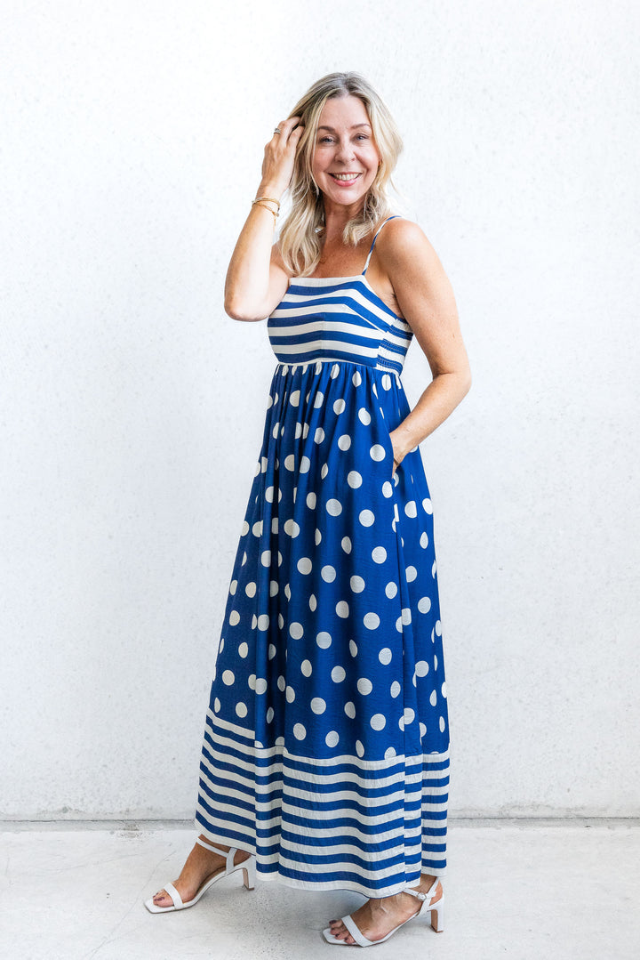 Polka Stripe Dress - Navy