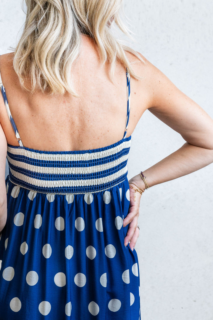 Polka Stripe Dress - Navy