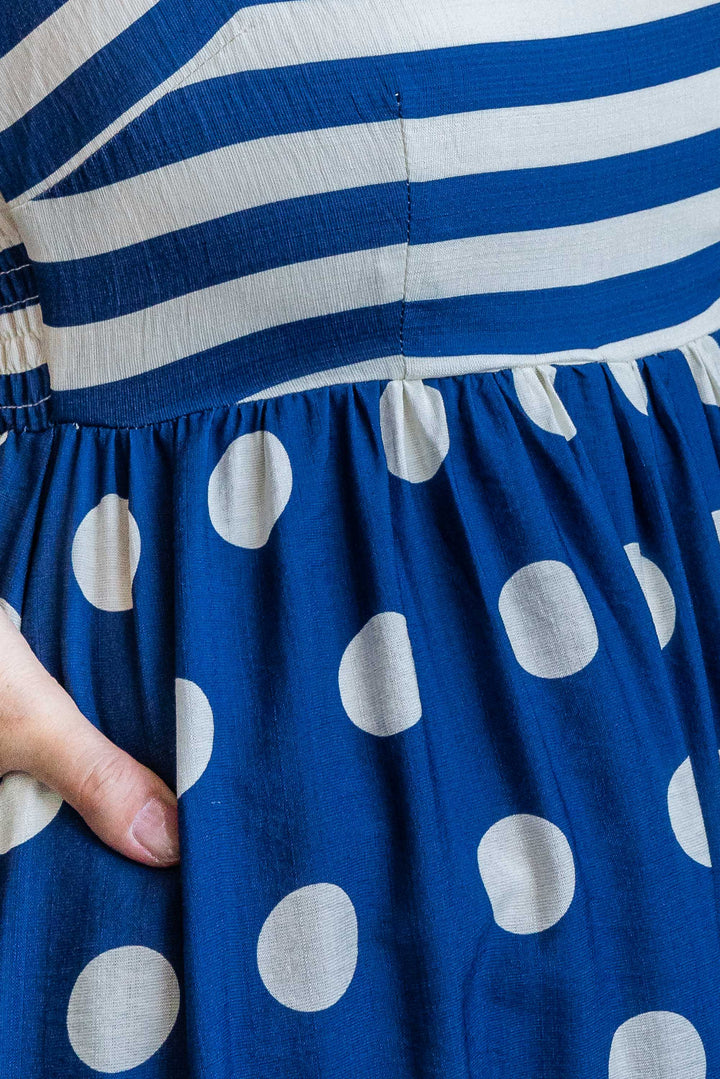 Polka Stripe Dress - Navy