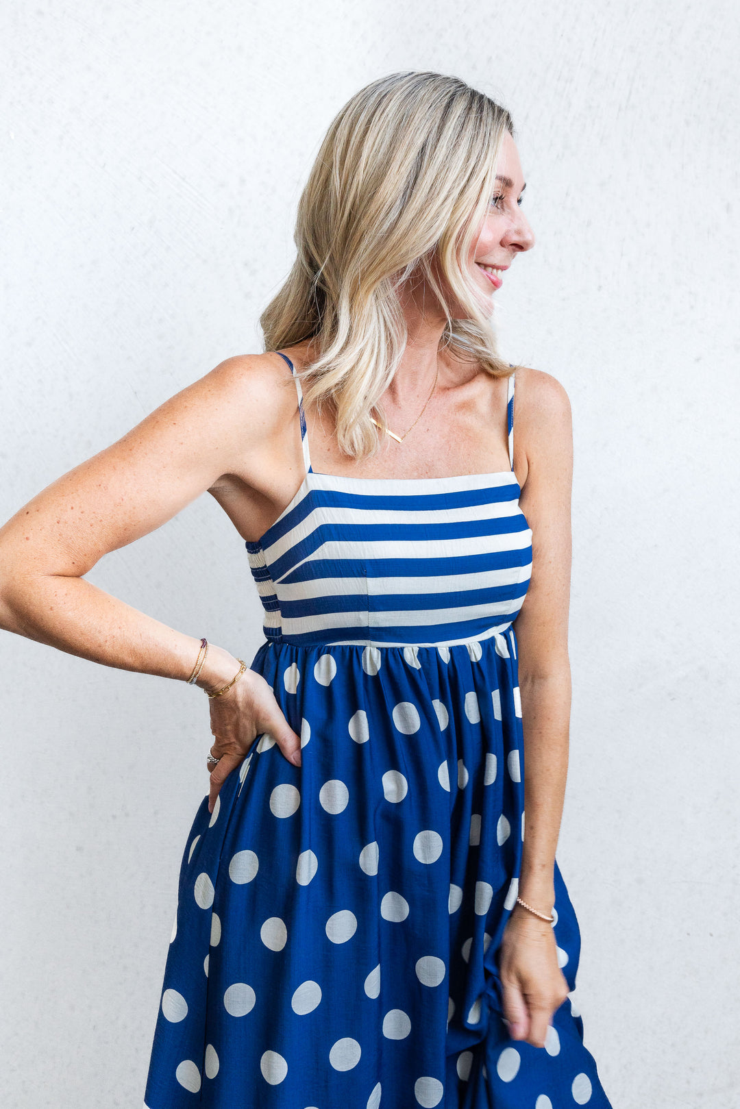 Polka Stripe Dress - Navy