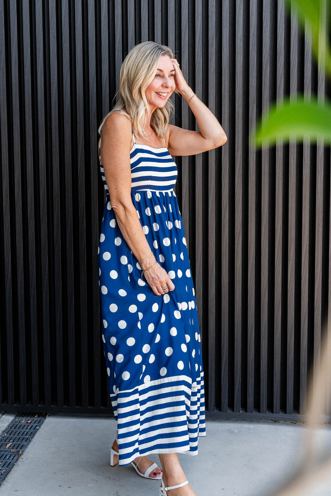 Polka Stripe Dress - Navy