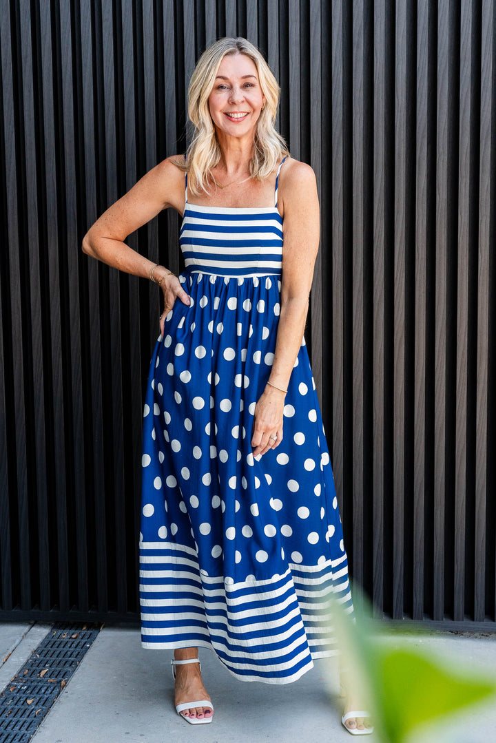 Polka Stripe Dress - Navy