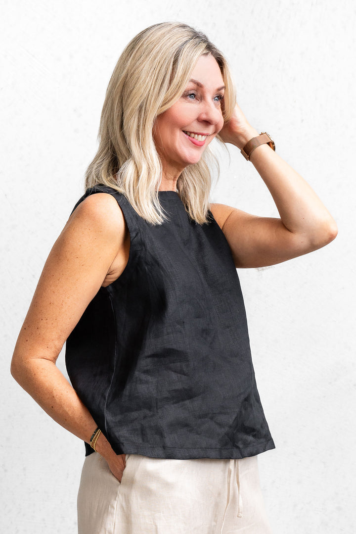 Linen Shell Tank - Black