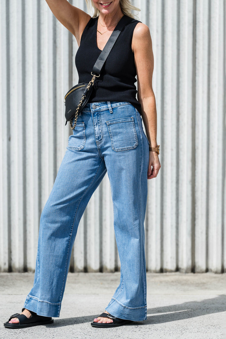 Nicky Wide Leg Jean - Mid Blue