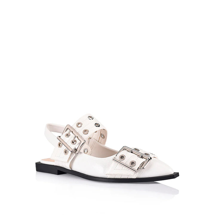 Clea Slingback Buckle Flats - White