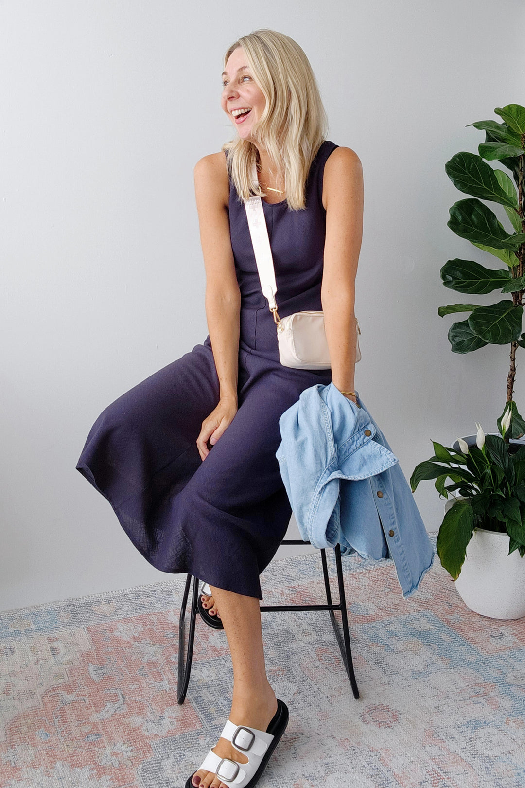 Bias Slip Dress - Navy