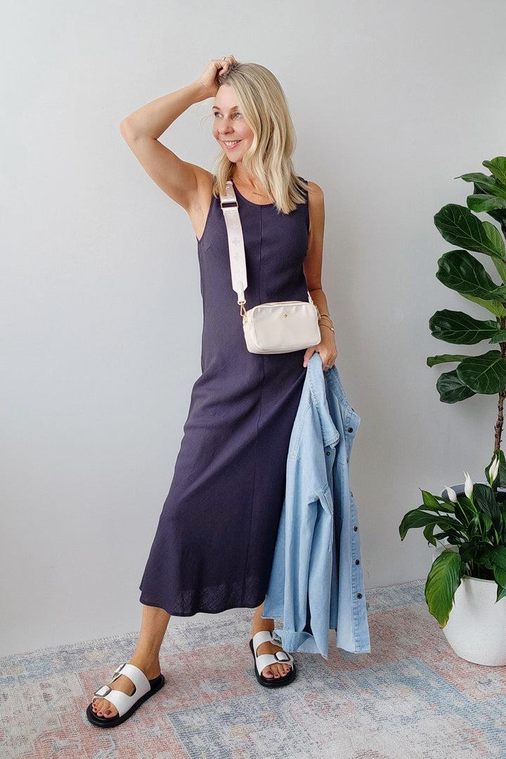 Bias Slip Dress - Navy