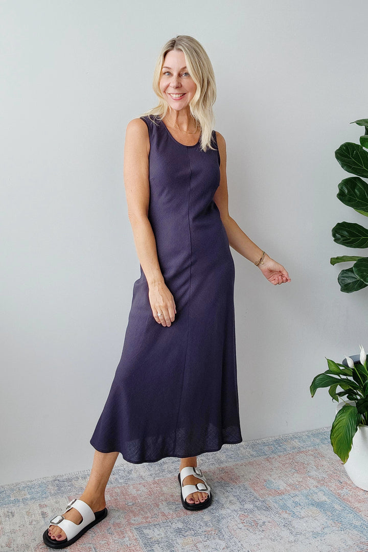 Bias Slip Dress - Navy